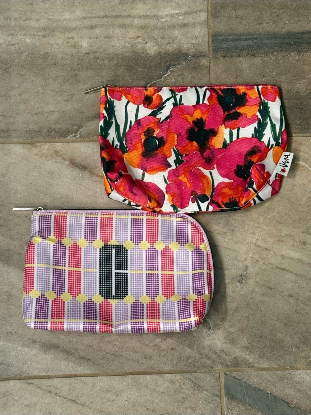 Clinique Pink & Purple Patterned Makeup Pouch and Floral Cosmetic Bag Set